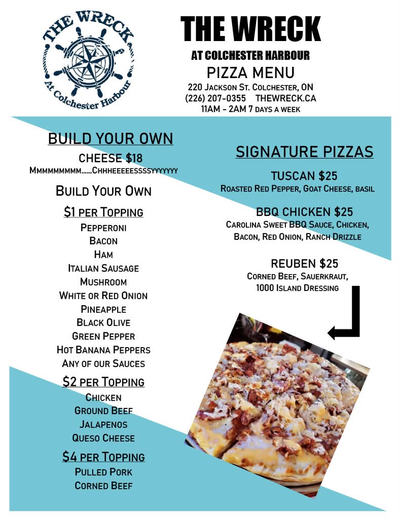 Pizzas menu